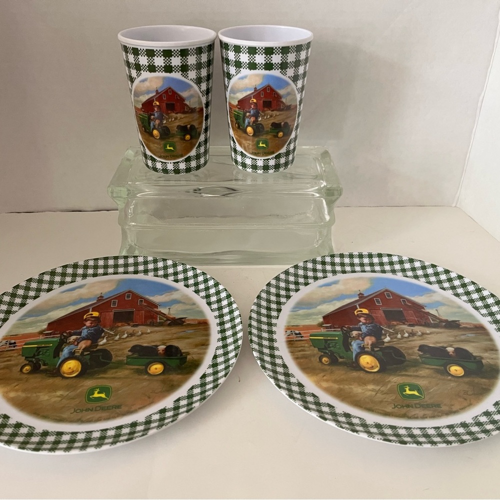 John Deere "Little Farmer" Melamine Child's plate & cup set Gibson VGUC Vintage